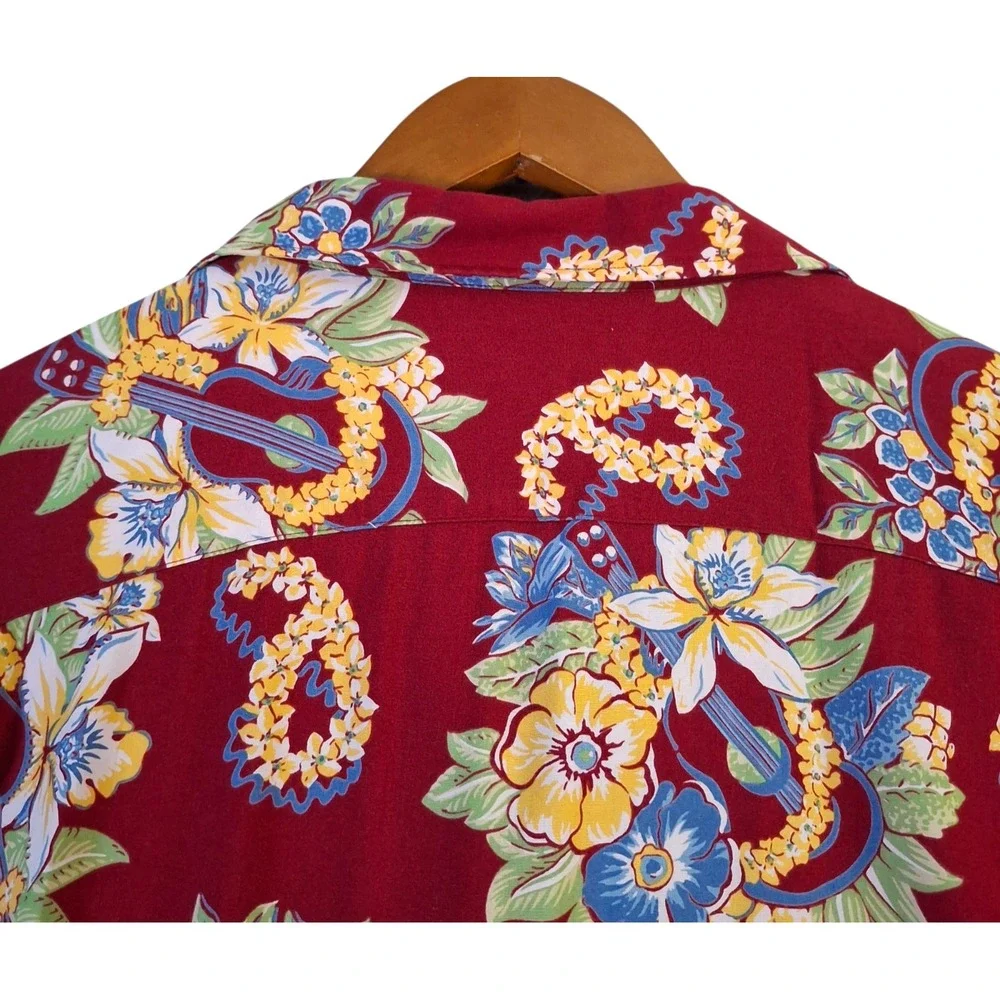 VTG Polo Ralph Lauren Hawaiian Shirt Men's 2XL Red Flower & Guitars Button Up